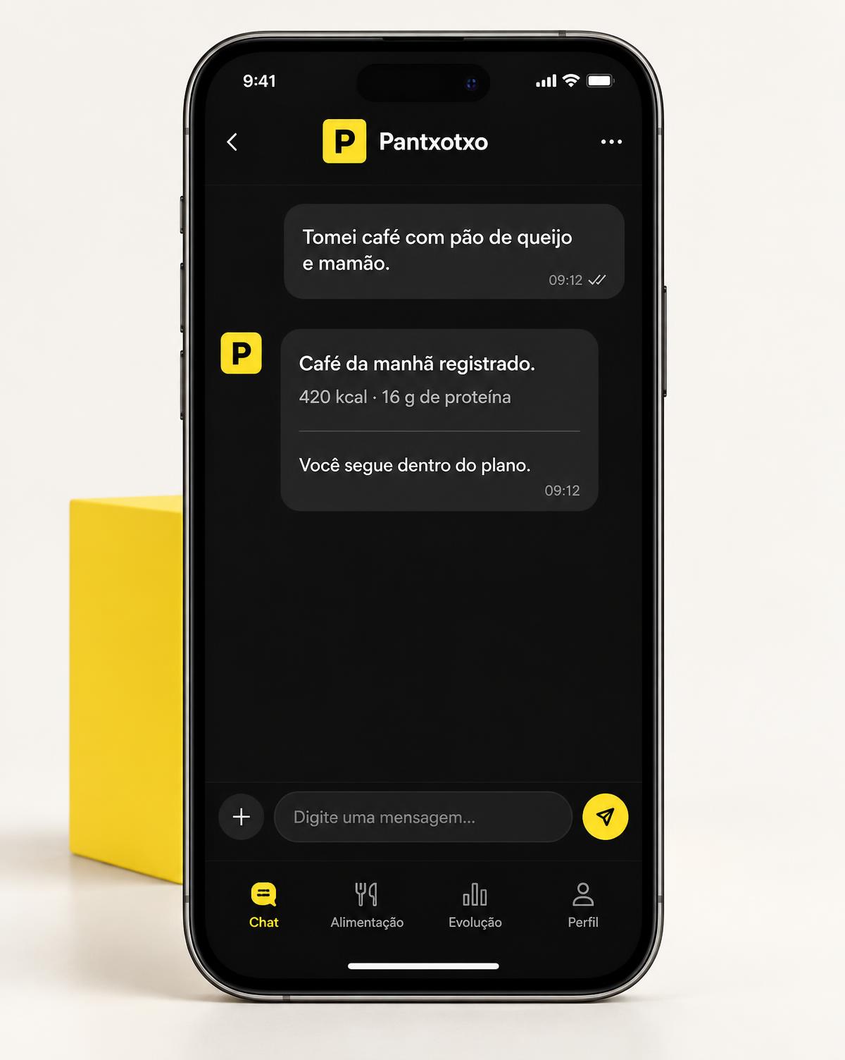 Pantxotxo registrando um café da manhã em uma conversa no celular